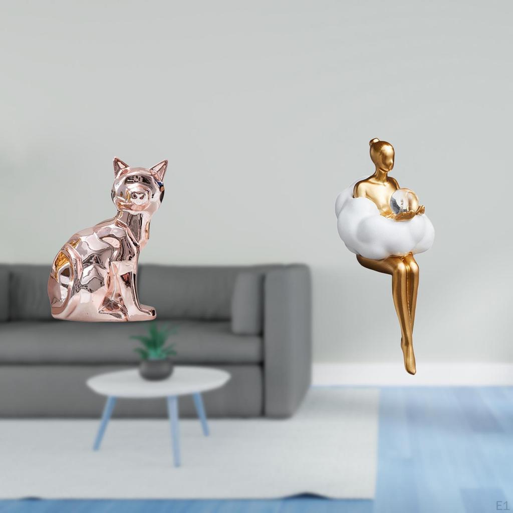Girl Cat Figurine Resin Art Sculpture Decorative Animal Ornament Creative Abstract for Office And