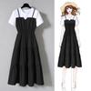 Women's Crew Neck Short Sleeve Midi Dress Slim Fit Mid Waist Solid Color Fake Two Piece Spaghetti Strap Tiered Casual Plus Size Dress