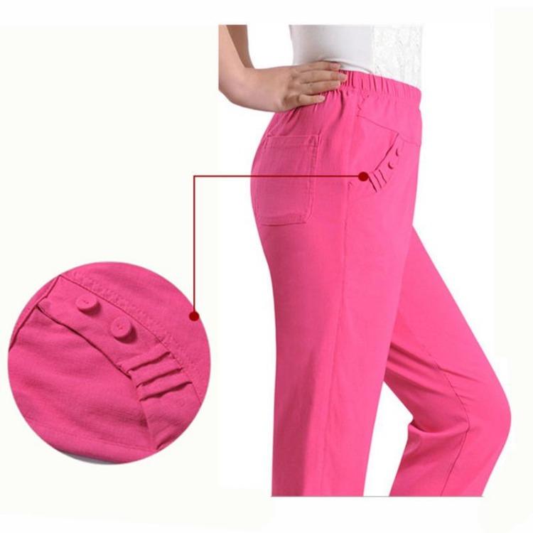 Ladies Plus Size High Waist Linen Pants Straight Trousers Long Office Work Pantalon