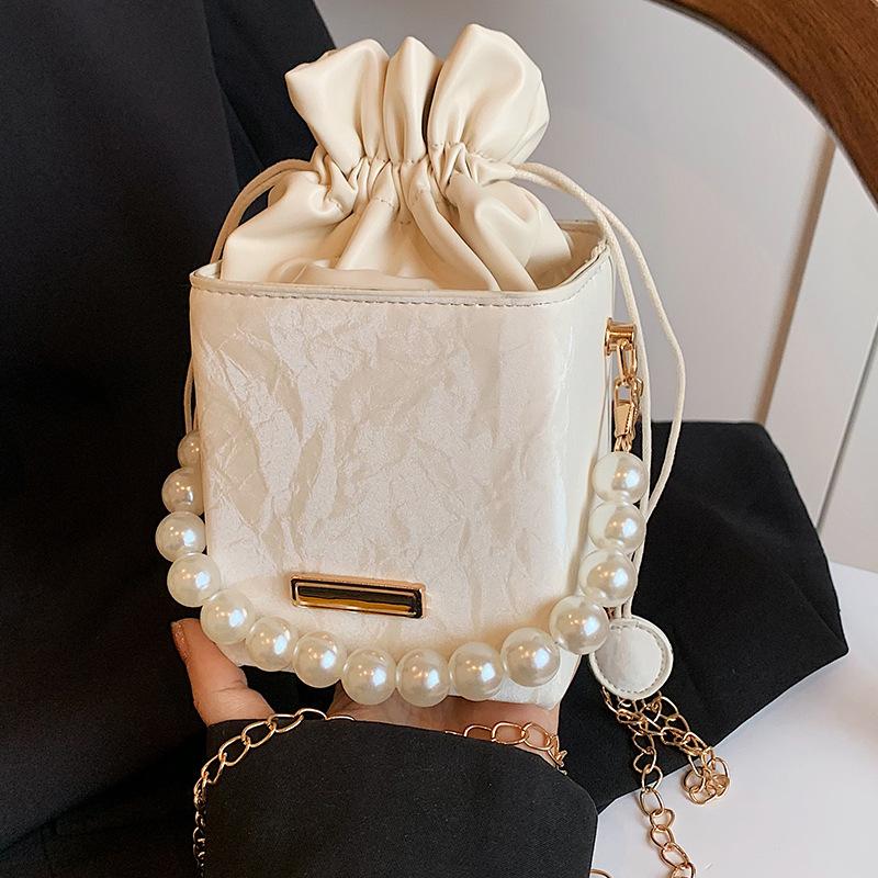 High End Small Bag for Women's New Style Pumping Bucket Bag for Women Casual Chain Bag Beaded Shoulder Crossbody Bag