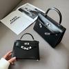 2024 Mini Retro Genuine Leather Kelly Bag - Smooth Cowhide with Silver Buckle Shoulder & Crossbody Handbag