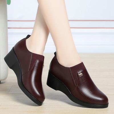 Chaussures confortables en cuir souple pour femmes, mocassins flexibles à plateforme et semelle compensée pour le bureau, les mamans et le travail