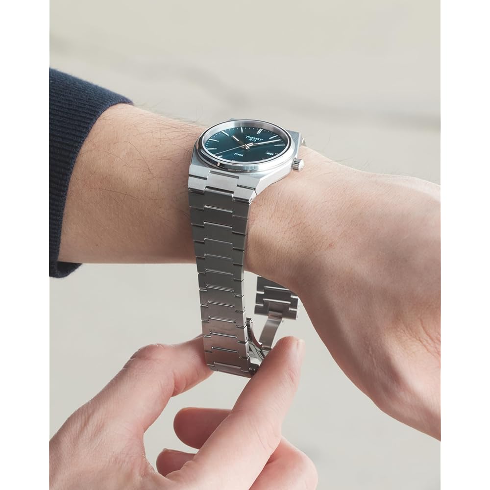 TISSOT PRX (Player X) Men's Watch with Bracelet, Blue Dial, T1374101104100, Officially Imported