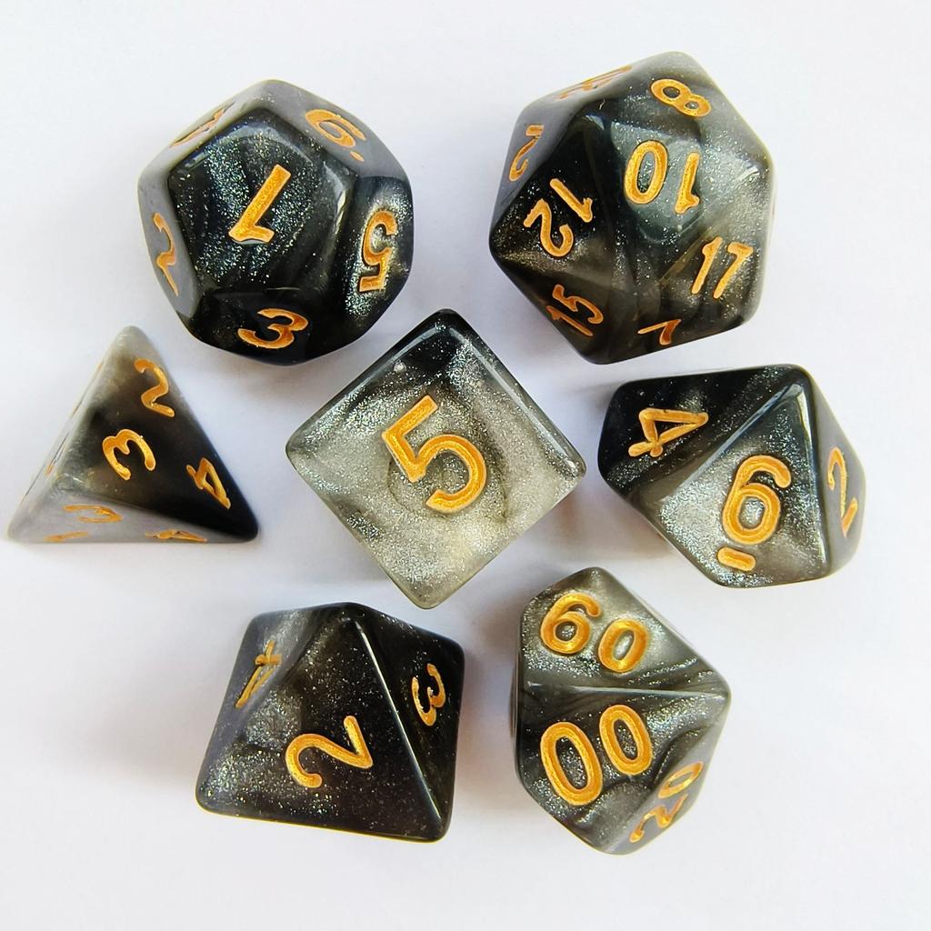 Mixed Color Glitter Dnd Dice Polyhedron Dice Set 7-Piece D4 D6 D8 D10 D10% D12 D20 For Rpg Role Playing Game Math Teaching