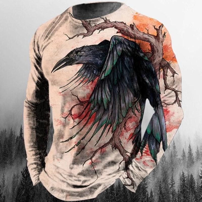 Vintage Men's Long Sleeve T-Shirt Print Tees Animal Eagle Pattern Sweatshirt T-Shirts For Men Clothing Casual Oversized Tops 5xl
