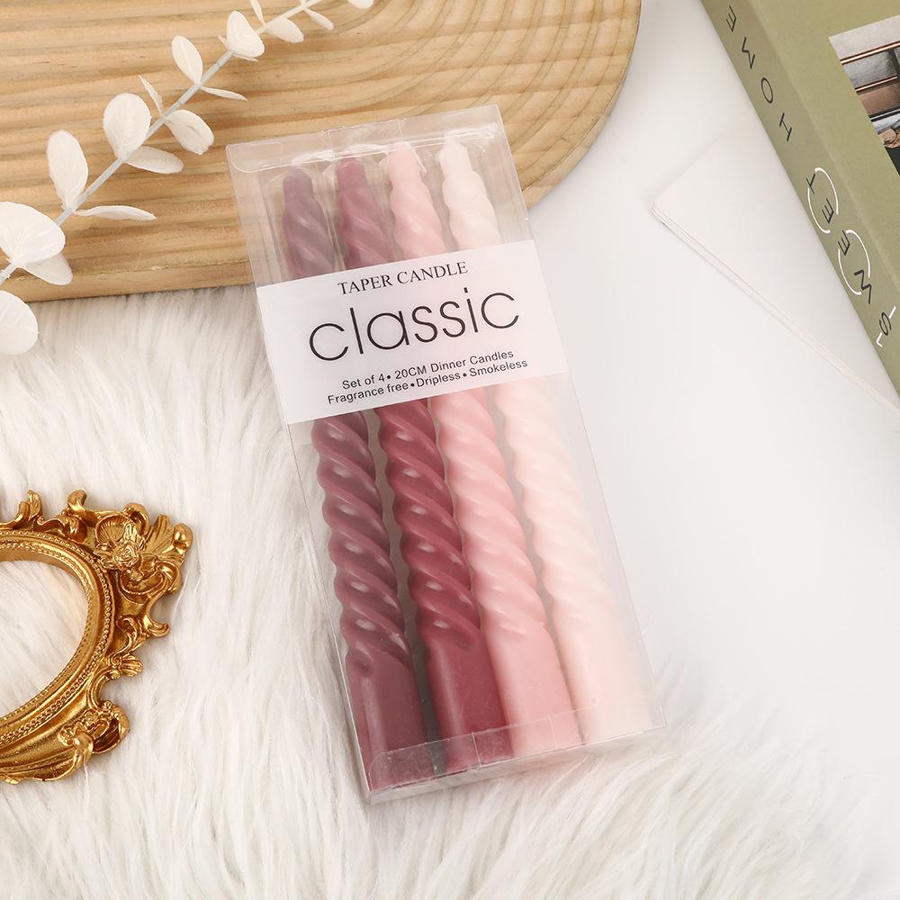 Gradient Color Threaded Long Rod Candle Home Romantic Wedding Decoration Spiral Rod Wax