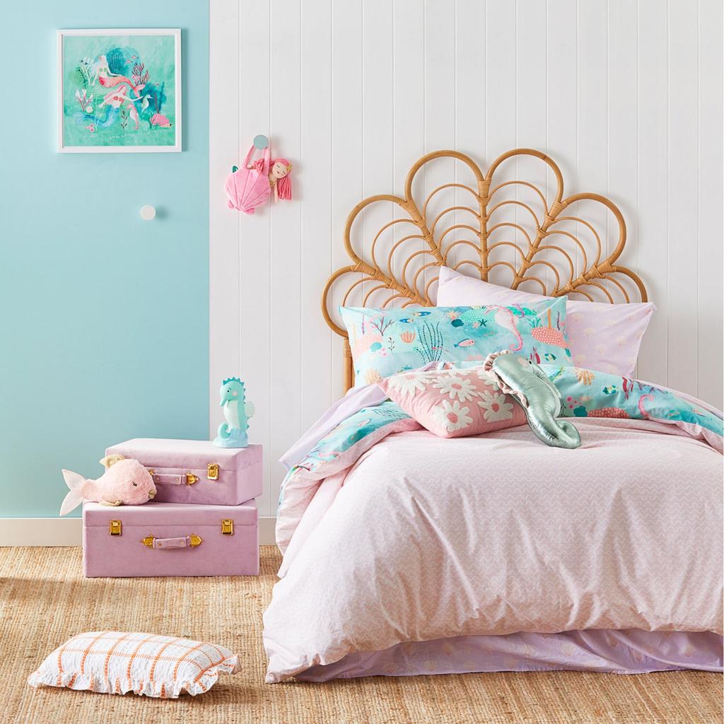 Eahphy 100% Algodón Natural Ama Nuestro Mar Juego de Funda Nórdica Reversible, Ropa de Cama Caballo de Mar Juego Individual y Queen, Juego de Funda de Colcha para Niñas