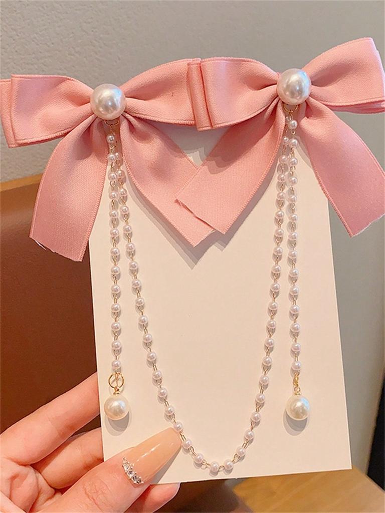 2 Haarnadeln Damen Perlenkette Rosa doppelseitige Haarnadel mit Schleifenfransen