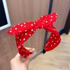 Solid Fabric Polka Dot Bow Headband for Woman Elegant Temperament Wide Headband Fashion Girl's Makeup Hairband