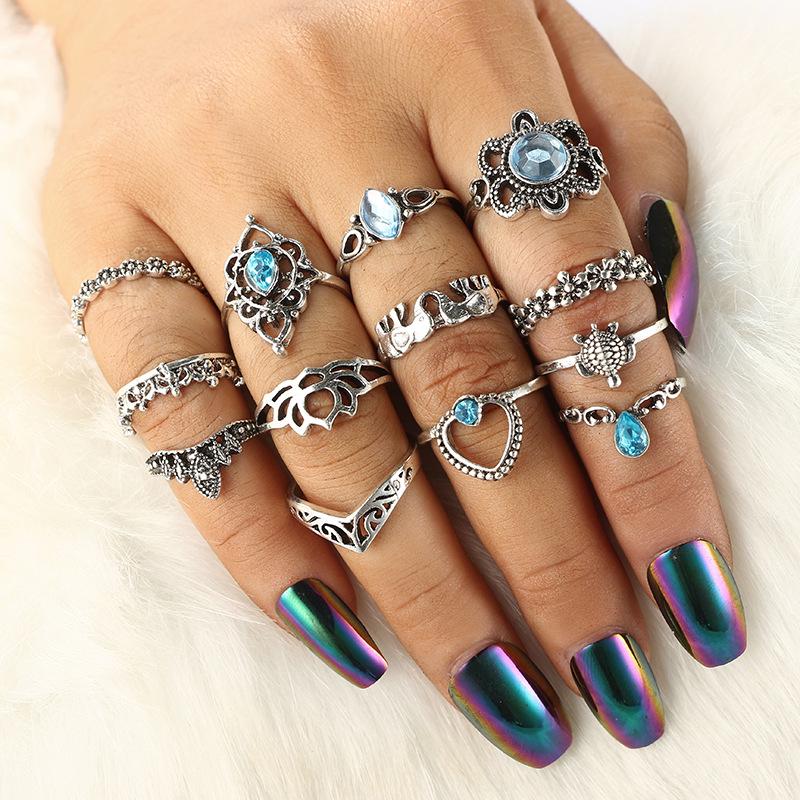 Trendy New Bohemian Women's Rings Set Vintage Antique Laides Retro Fingers Accessories anillos mujer Retro bague femme