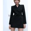 Spring New Women's Clothing Breasted Streamers Padded Shoulder Lapel Long Sleeves Double Breasted Dress Suit 2491797