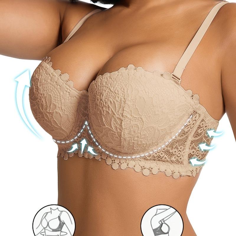 Women's Lace Push Up Strapless Convertible Adjustable Strap Underwire Balconette Sexy Push Up Bralette for Wedding Dress