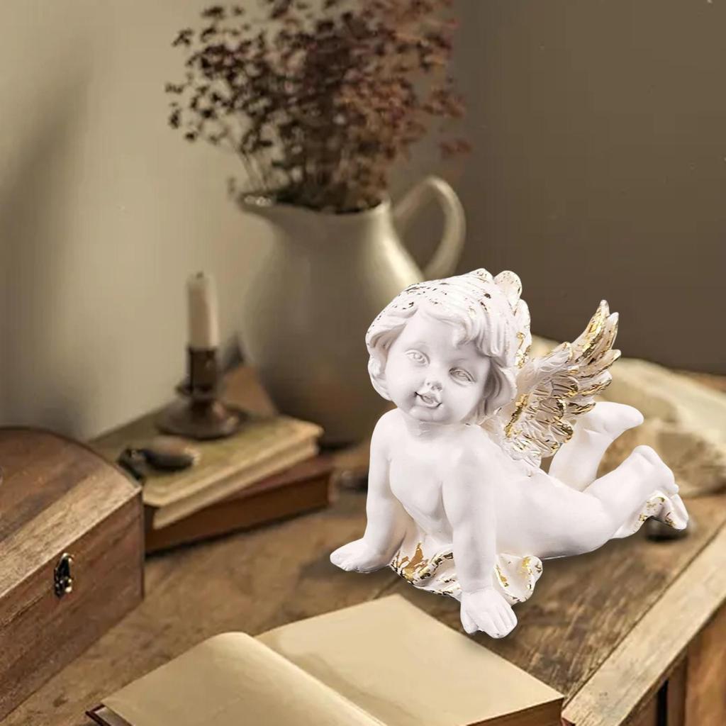Baby-Engelsstatue Ornament Geschenk Flügel Putte Figur Harzskulptur für Tischplatte Foto Requisite Schrank Innen Außen Wohnzimmer