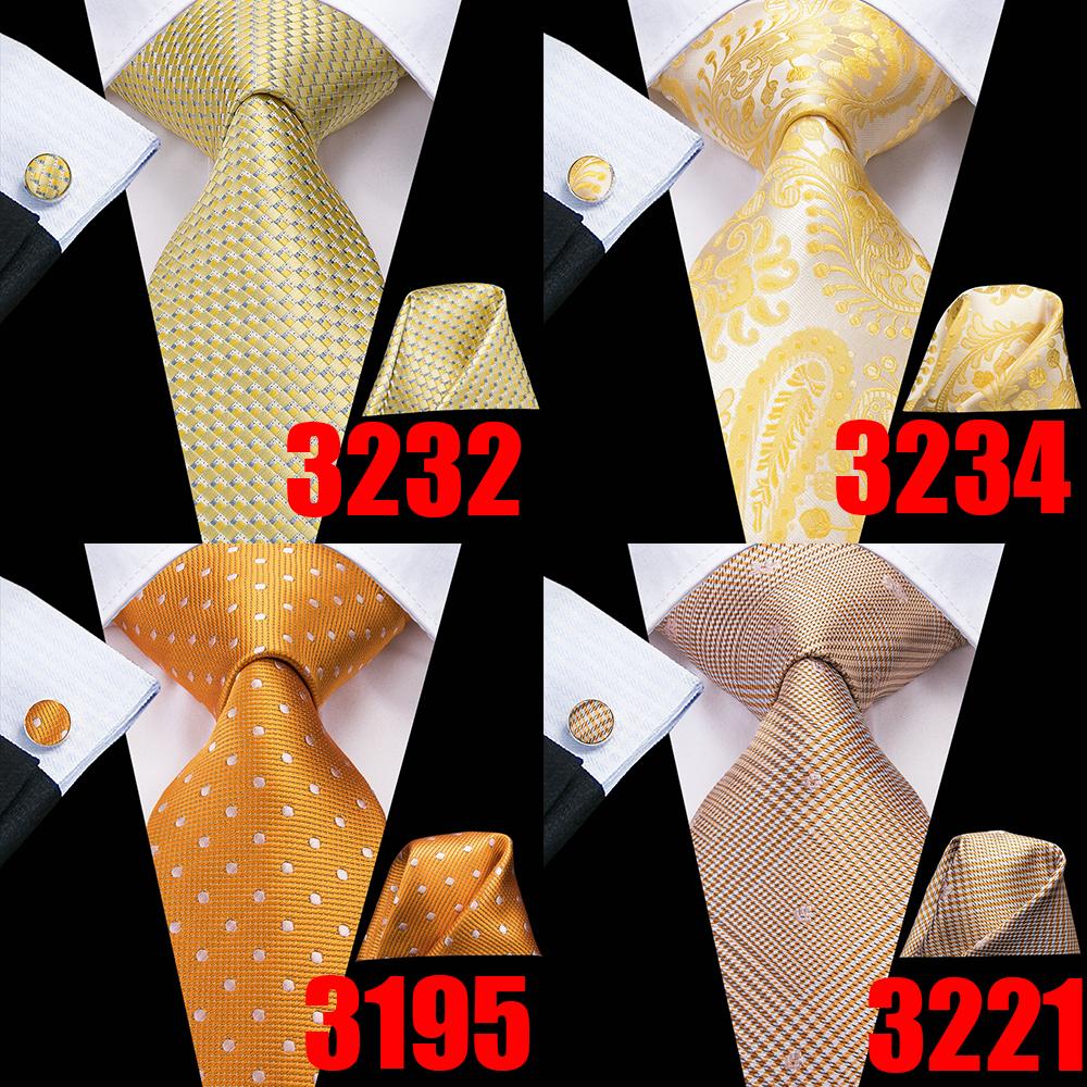 Hi-Tie Neues Design Herren Gelbgold Neuheit Krawatte Taschentuch Manschettenknöpfe Seidenkrawatte Set