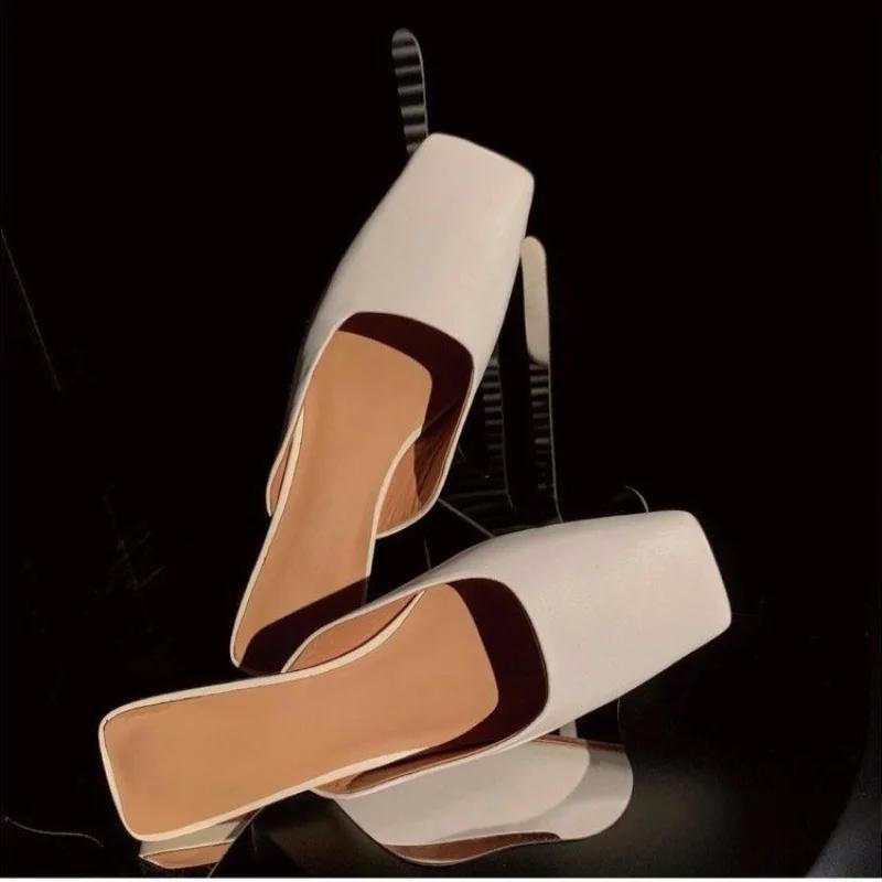 Satin Sandals Women Summer Sexy Square Head Strange Low Heel Slide Sandals Chunky Heel Elegant Design Mule Slippers Women