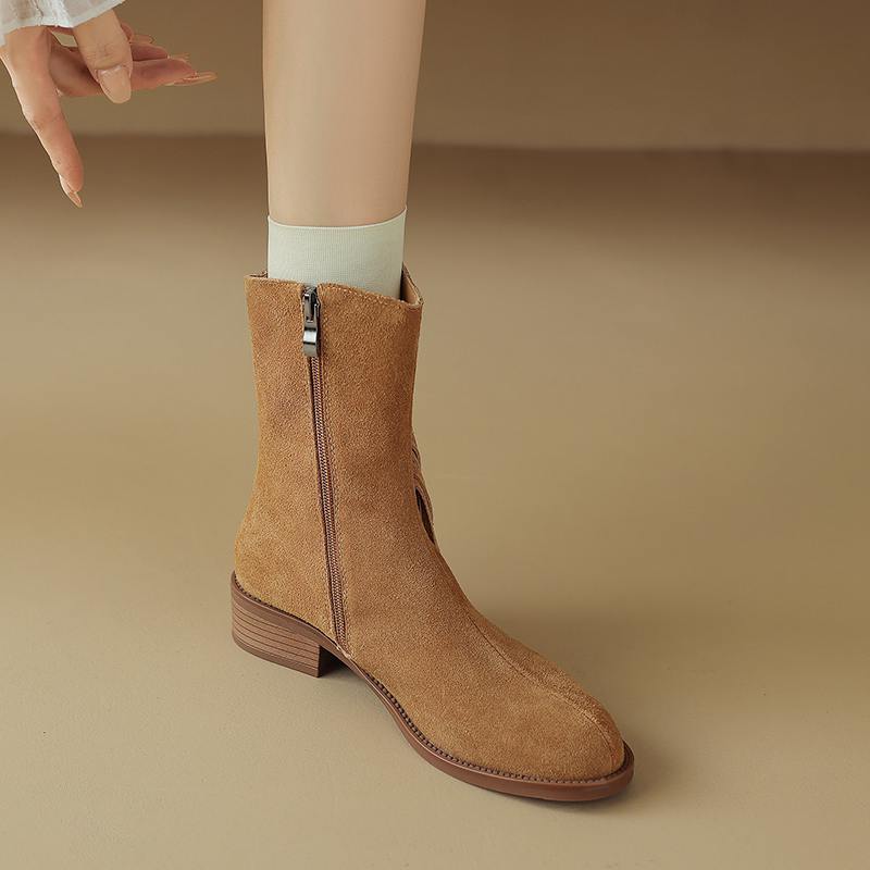 Krazing Pot Cow Suede Nubuck Autumn Winter Shoes Med Heels Size 42 Modern Boots Round Toe Zipper Tassel Ankle Boots