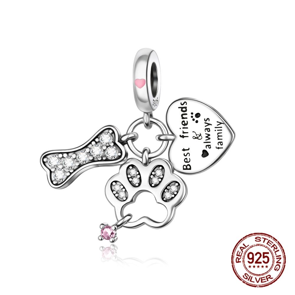 Copper Best Friend Always Family Paw Print and Bone Pendant Compatible With Authentic Charm Bracelets Women Do It Yourself Jewellery Gift