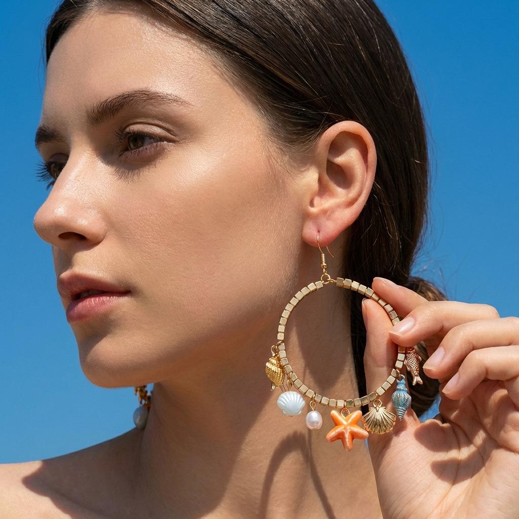 Women's Earrings Marine Series Conch Earrings with Multiple Pendants Bohemian Exquisite Ear Jewelry High-End Stone Earrings