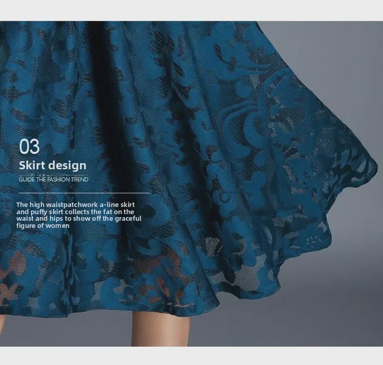 Übergröße Spitzen-Swingkleid mit Dreiviertelärmeln - Europäischer & Amerikanischer Stil, Slim Fit für Frühling und Herbst