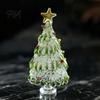 Christmas Atmosphere Decor Hand Blown Glass Tree Figurine with Golen Star, Desktop Ornament Gift Mini Xmas Ornament, Handmade Holiday Decoration