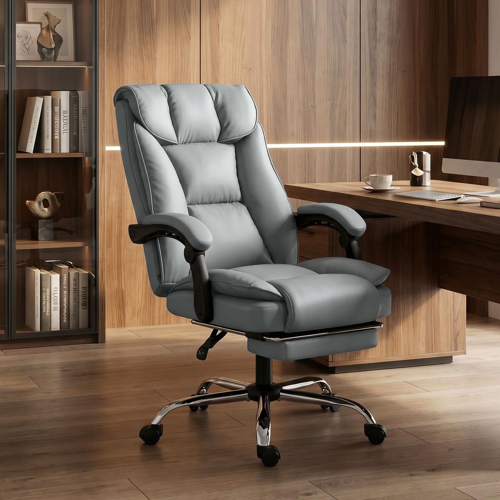 Office Chair, Ergonomic, Reclining, Footrest, Height Adjustable, 360 Swivel, Gray