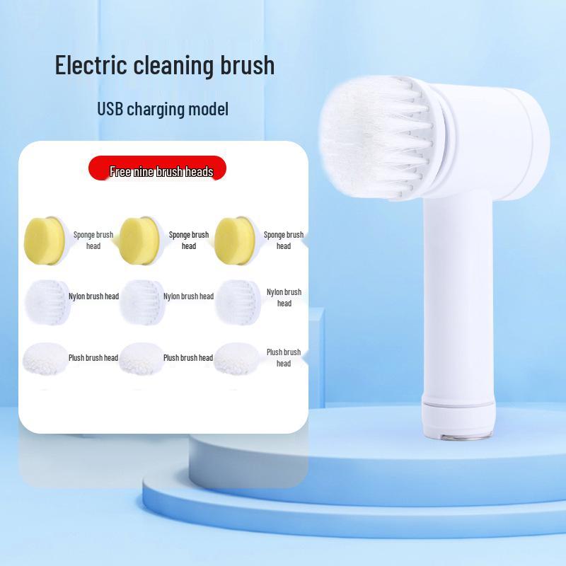 Cross-Border Waterproof Wireless Cleaning Brush for Kitchen & Bathroom - Portable, Multi-Functional, with Replacement Heads.