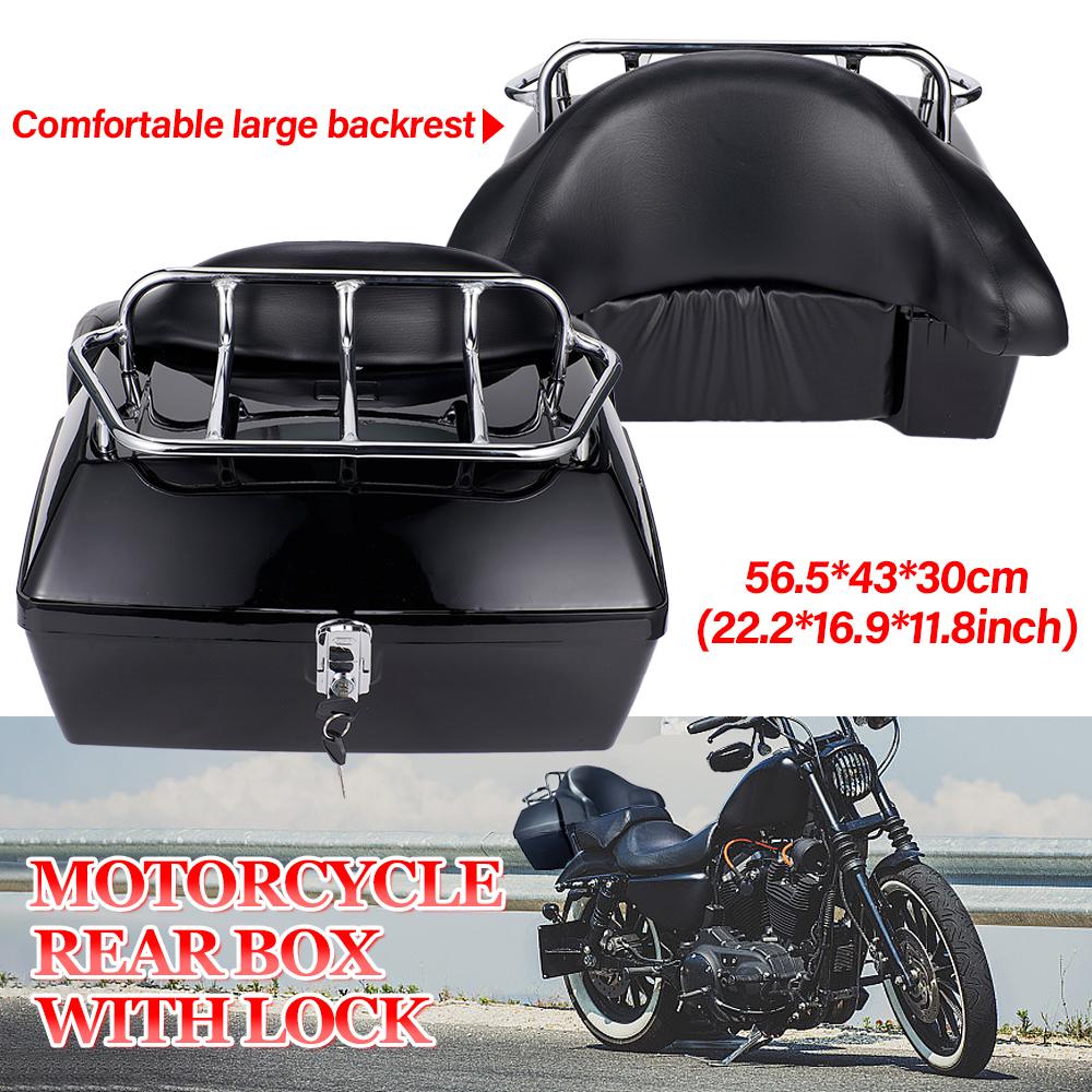 48L Universal Motorcycle Trunk Rear Storage Box Tail Luggage Trunk Case Toolbox With Backrest Pad  For Scooter Motorbike