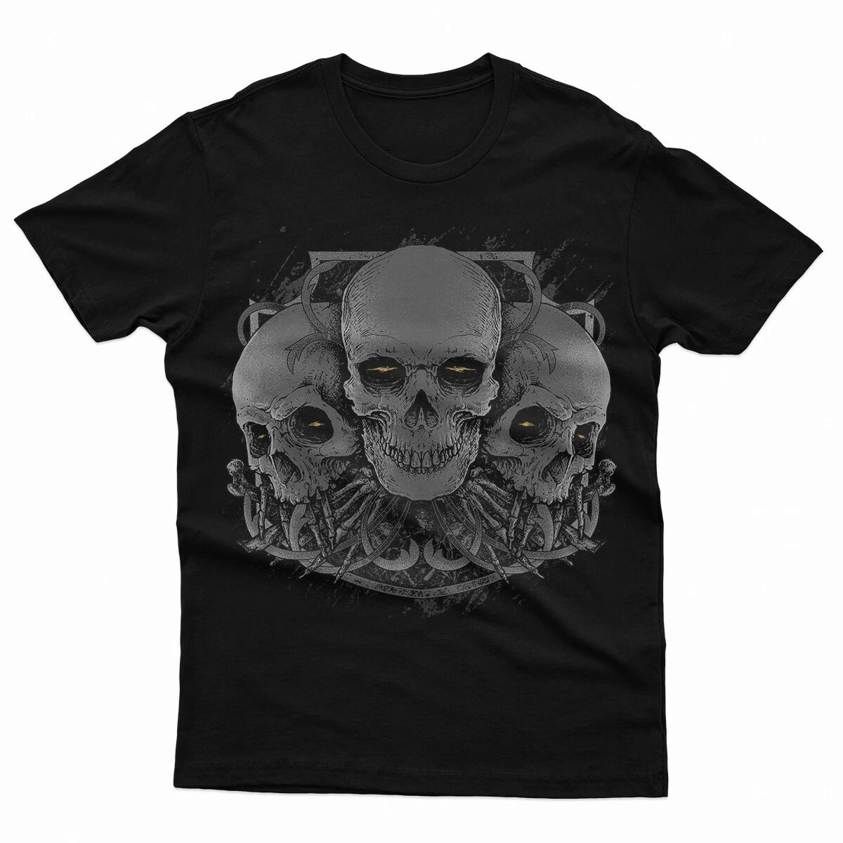 Demon Skulls T shirt Mens Gothic Rock Biker Skull Goth Skeleton Gift Top#P1#Or#A XL