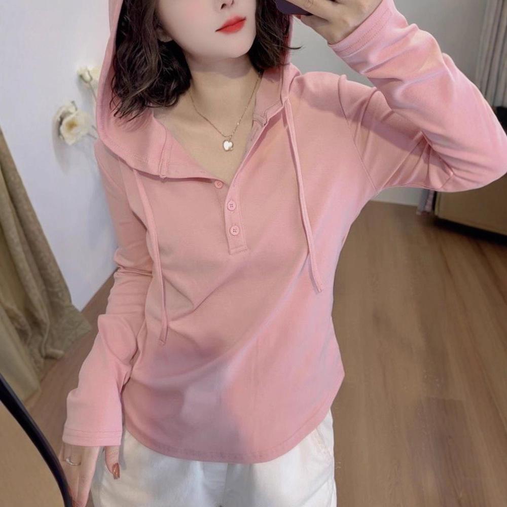 Women's Velvet Hooded Long-Sleeve Slimming T-Shirt for Spring/Autumn - Flaw-Hiding Plus Size Base Layer