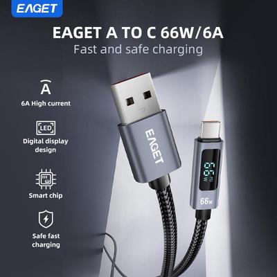 66W LED Display Screen USB A To C Cable Fast Charging Cable Suitable for iPhone 15/16 Series