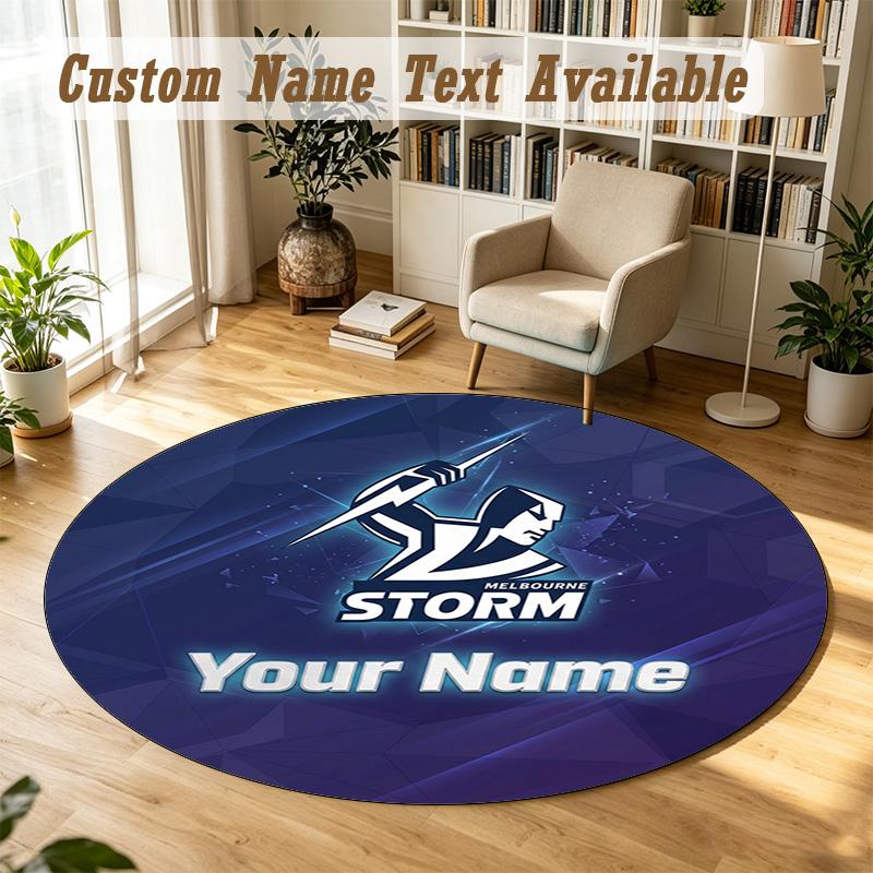 Round Rug Custom NameMelbourne Storm Pattern Non Slip Carpet Home Floor Decor