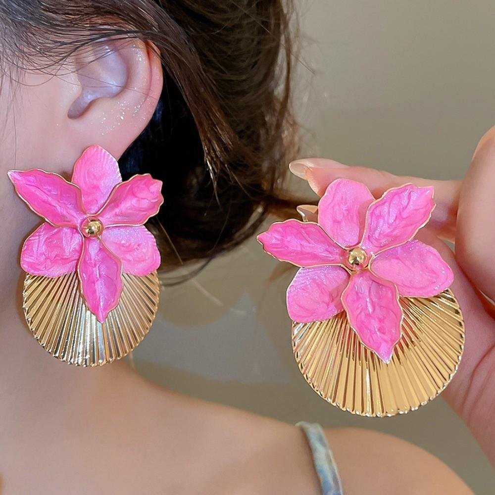 Oil Drip Orchid Flower Shell Earrings Butterfly Orchid Ear Pendant Floral Ear Studs Daily