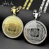 Arabic Quran Islam Muslim Round Pendant Necklace For Women Men Stainless Steel Gold Color Rhinestones Hip Hop Chain Jewelry