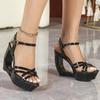Womens Patent Leather Wedge Heel Sandals, Open Toe Thick Platform Waterproof Summer Plus Size Model Shoes