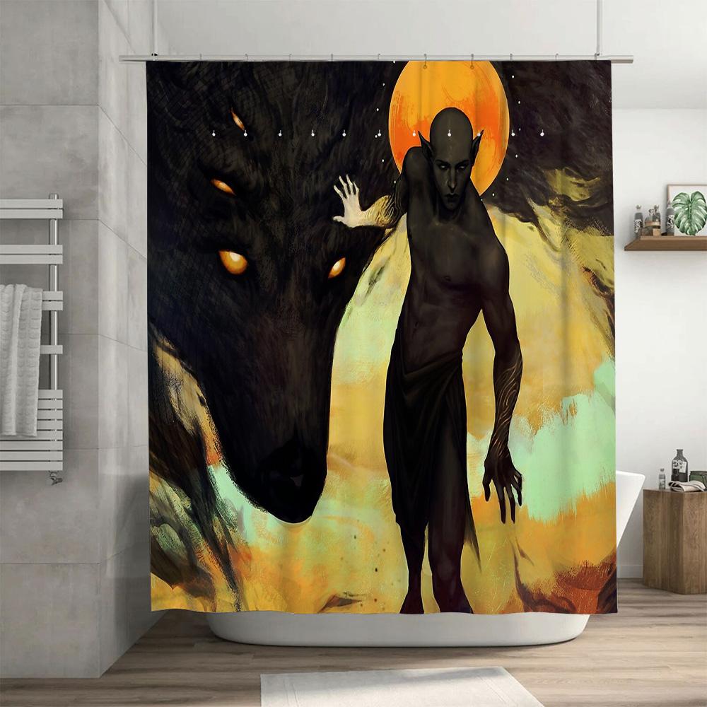 Gothic Dark Fantasy Shower Curtain Horror Demon Angel Wing Print Bathroom Decor Spooky Halloween Themed Backdrop Wall Tapestry