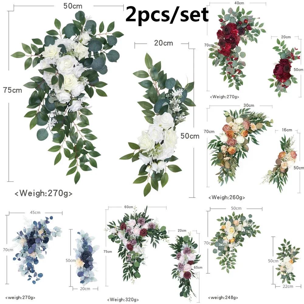 2pcs Artificial Flowers Wedding Backdrop Wreath Decor Welcome Card Sign Corner Wall Props Arrange Arch Fake Flower Row