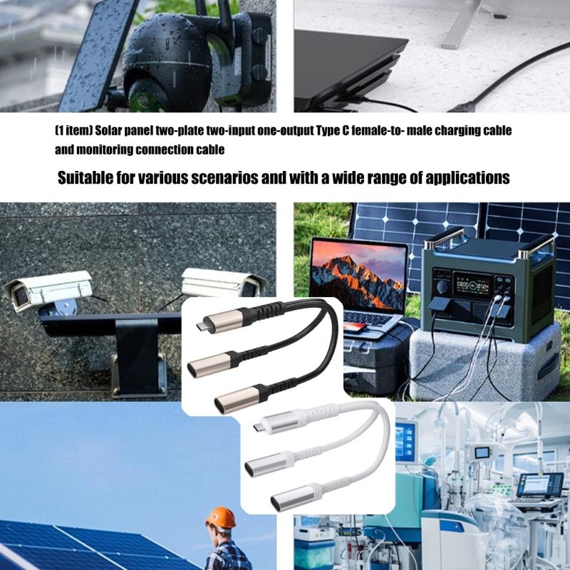 2 In 1 Out Type C Female To Male Power Extension Adapter Cord For Solar Panel Security Camera Charging Cord