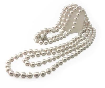 Flower Pearl White Made In Japan [Matsuyo Pearl] Necklace, Long, White, Pearl, 160cm, 7mm, Formal, Weddings,