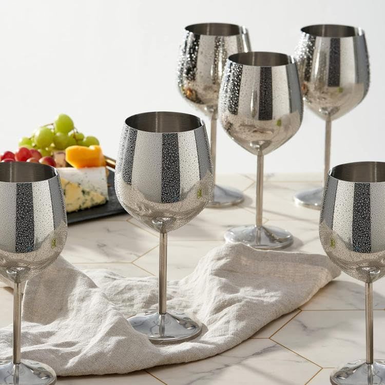 Stainless Steel Goblet Wine Glass | Gin Goblets Glass for bar, 250 ML, Set of 6, Silver