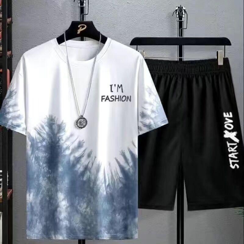 Faionable Lightweight Set for Men Summer Casual Spor Two-Piece Suit Teenage Polyester Fiber Orts