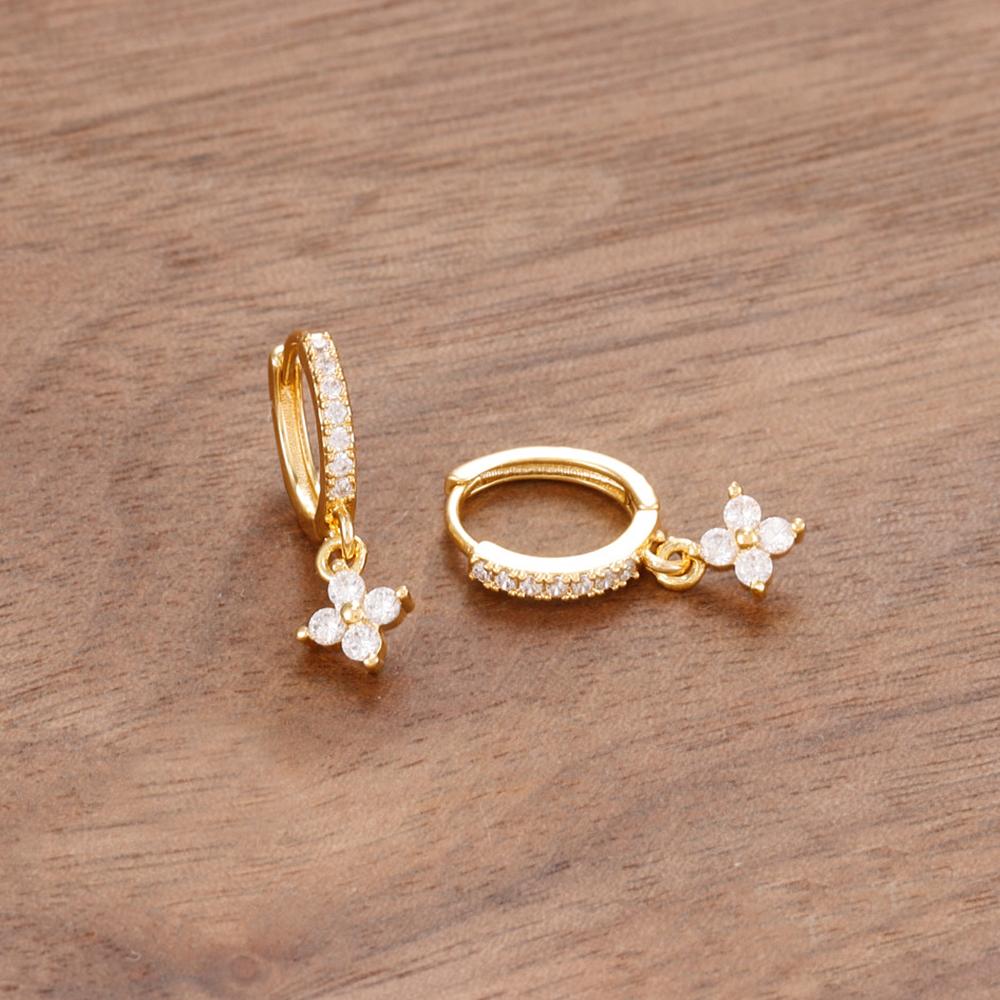 Luxury Stainless Steel Small Dangle Earrings Crystal Zirconia Flower Pendant Earrings Hypoallergenic Women's Jewelry