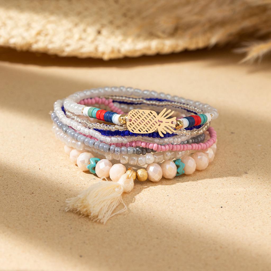 Boho Perlenarmband Instagram-inspiriert Nischenstil Farbblock-Stapelarmband-Set