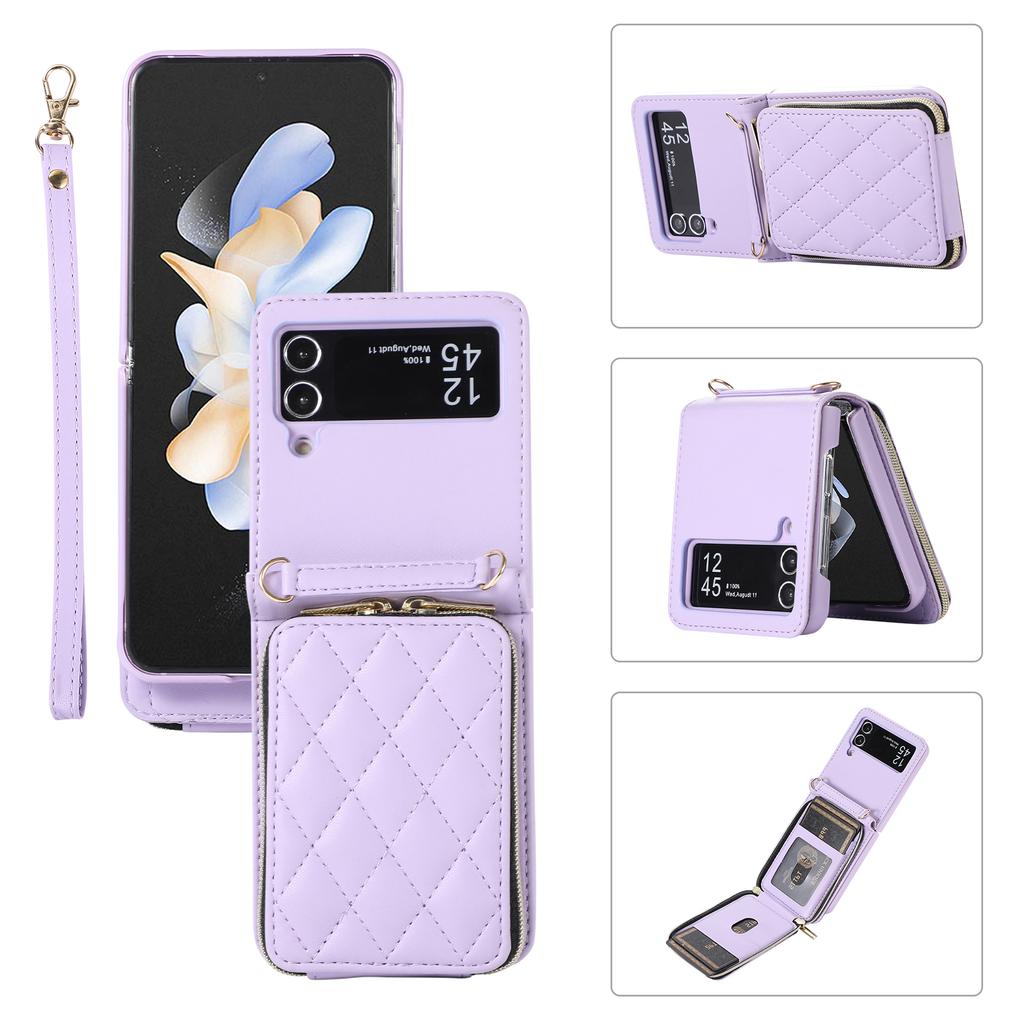 Crossbody Card Holder Wallet Case for Samsung Galaxy Z Flip 7 FE 6 5 4 3 5G Flip6 Wrist Strap Zipper Vegan Leather Phone Cover
