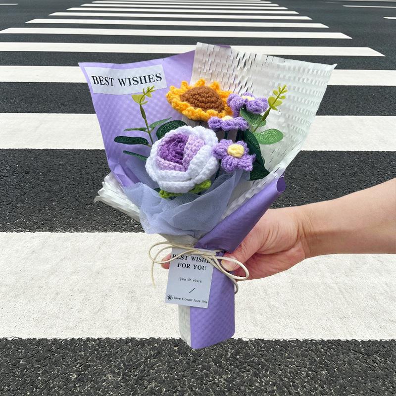 Graduation Bouquet Knitted Flowers Crochet Wedding Bouquet Graduation Gifts Party Favor Mother's Day Teacher's Day Gift