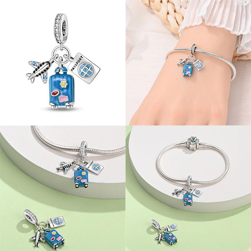 Luggage Airplane Passport Three-Piece Setcopper Charms Fitoriginal Bracelet Jewelry Making For Women Gift