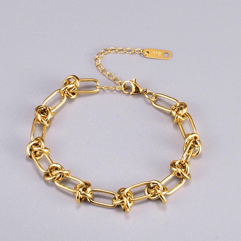 New Stainless Steel Gold colour Knotted Chain Bracelet Fashion for Women Men Hip Hop Twisted Link Bracelets