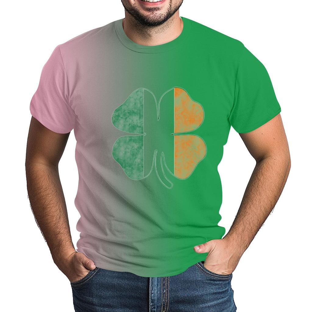 St. Patrick's Adult  Green Crew-neck Short-sleeved Printed Green Three-leaf T-shirt
