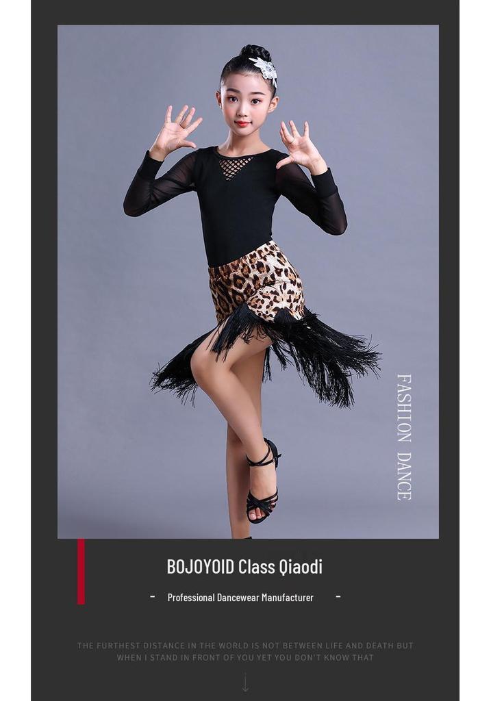 Girls' Exam Grade Latin Dance Costume Set - Long Sleeve Jumpsuit with Skirt for Autumn Practice