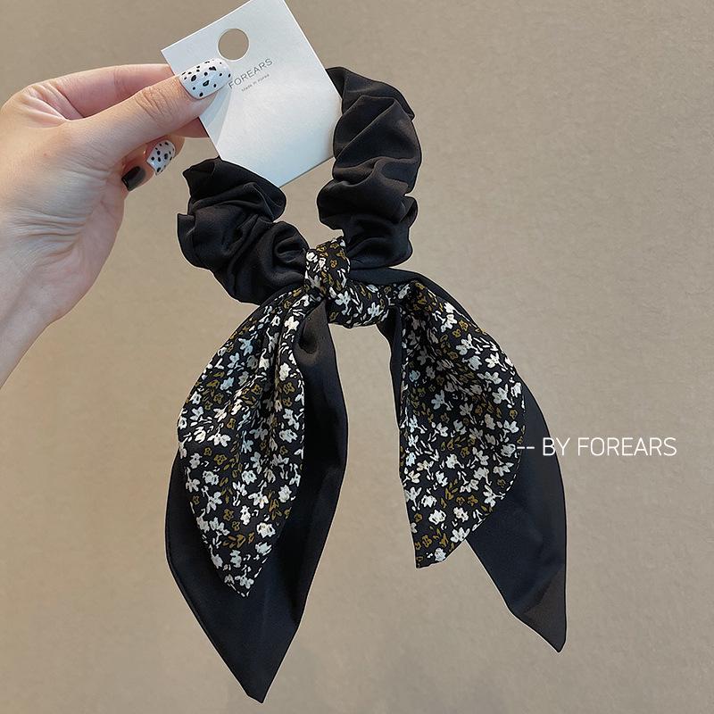 Korean Dongdaemun Elegant Floral Ribbon Bow Hair Tie - Celebrity Style Hair Accessory