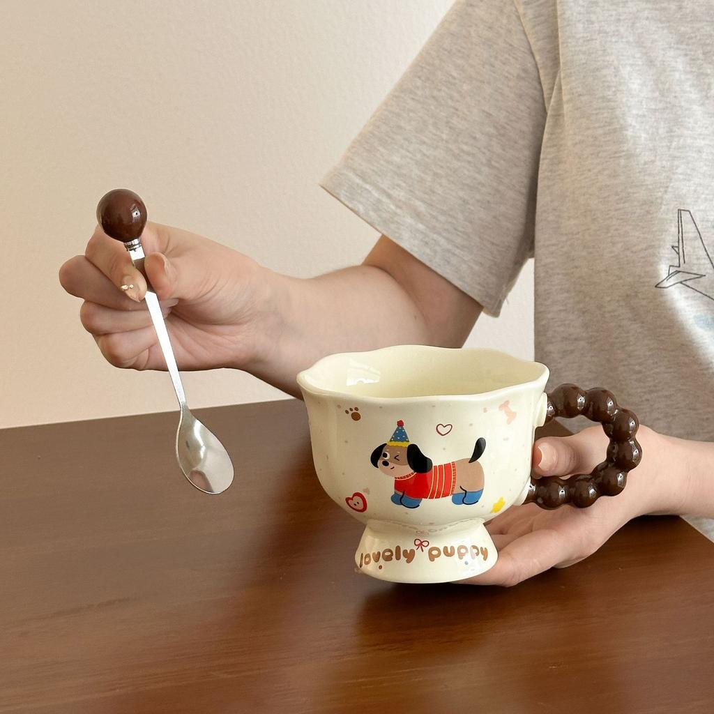 Niedlicher Dackel Welpe Tasse Keramik Wasserbecher Mädchen Zuhause Frühstück Kaffee Milch Tasse Praktisches Geschenkset